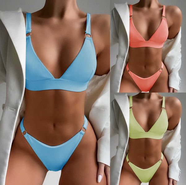 

2023 new women's bra striped bikini split swimwear, White;black