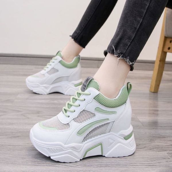 

women fashion height increasing casual shoes ladies platform mesh wedges sneakers sport gym walking running vulcanize shoes, Black