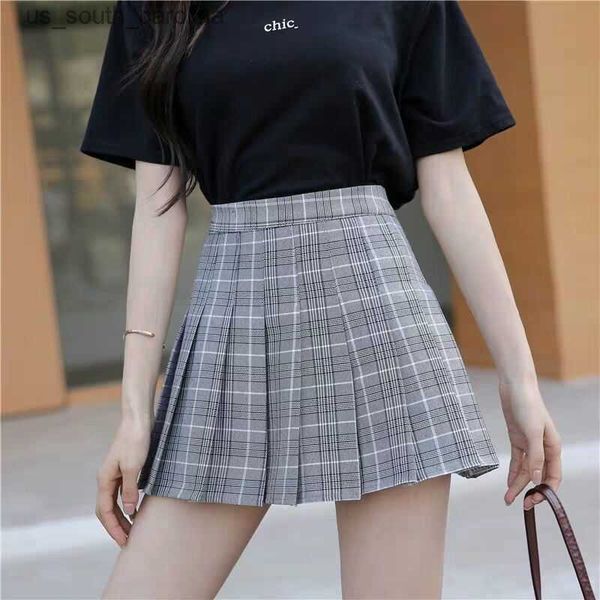 

summer women plaid print skirt casual high waist student pleated skirts harajuku cute sweet girls mini skirt dance feminina l230522, Black