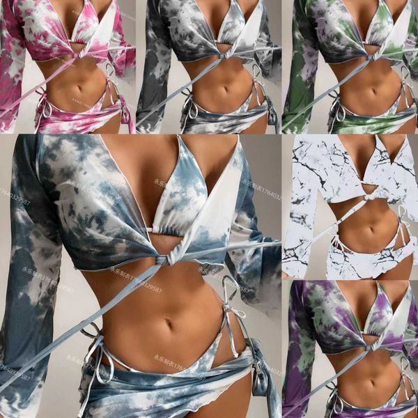 

women's split tie dyed swimsuit four piece bikini swimsuit, White;black