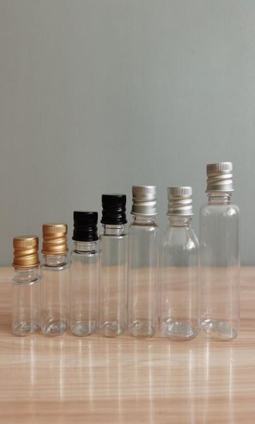 

581015202530ml clear pet plastic bottle with gold silver black aluminum cap empty emulsion essential oil sample test tubes5854811