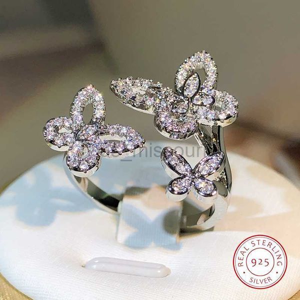 

band rings 925 silver korean new design fashion jewelry exquisite white zircon smart three butterfly opening female prom party ring j230531