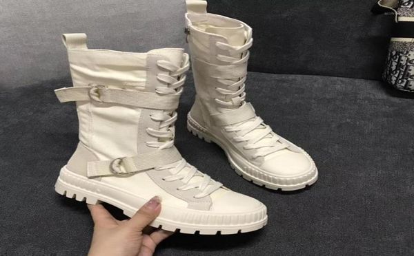 

boots 2021 spring autumn women shoes canvas casual high long laceup zipper comfortable flat sneakers16984433, Black