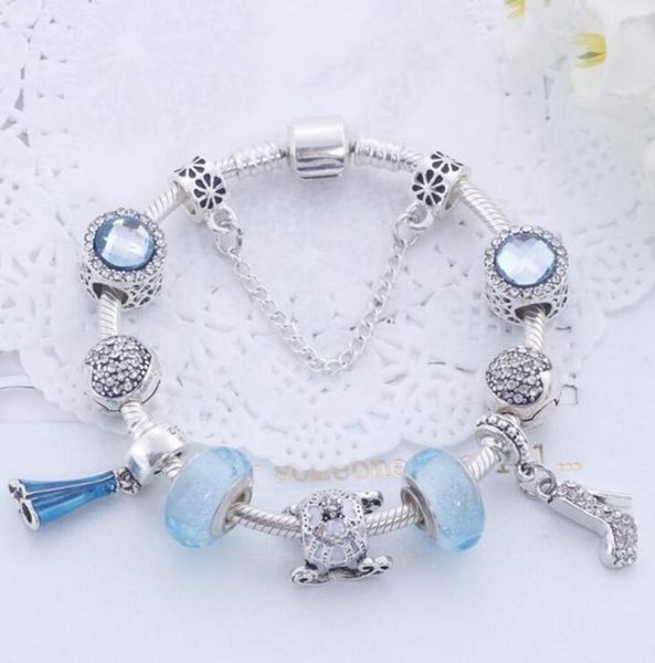 

whole925 silver pandora bracelets for women royal crown charm bracelet blue crystal beads bracelet valentine039s day gift5509810, Black