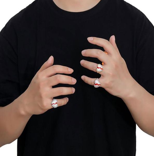 

iced out heart broken bling rings micro pave cubic zirconia 14k gold plated luxury simulated diamonds heart ring hip hop jewelry8206954, Golden;silver