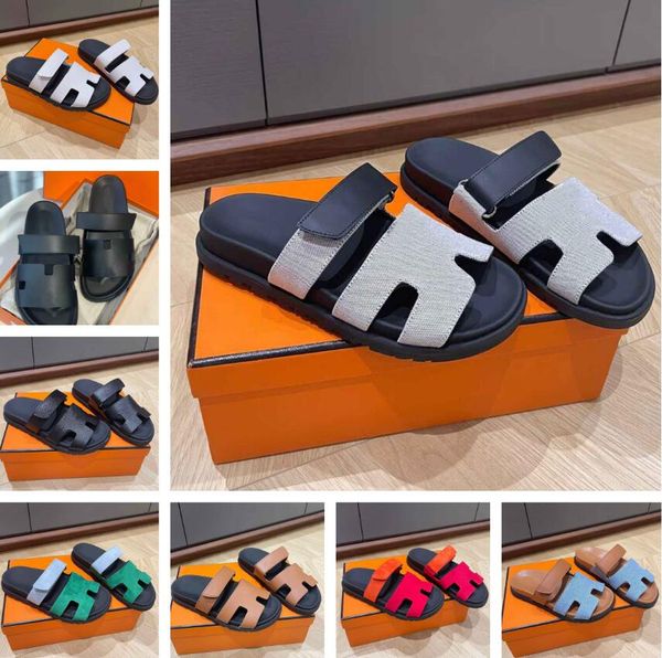 

famous 23s/s brand men chypre sandals shoes adjustable strap slip on summer slippers comfort casual walking calfskin leather slide beach fla, Black