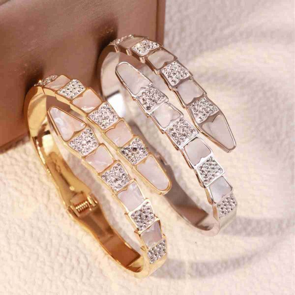 

designer luxury belgary brand fashion zircon shell snake head stainless steel women's bracelet new style, Black