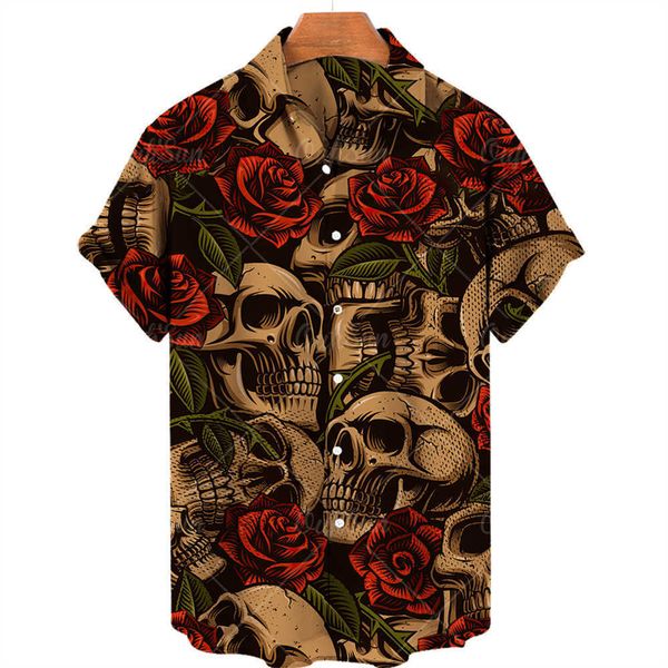 

step into skull print hawaiian beach holiday short men's shirt jxc, White;black