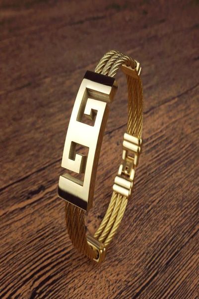 

woven hemp rope titanium steel men golden bracelet012343851110, Black