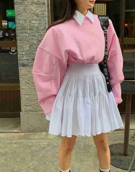 

south korea elastic high-waisted pleated skirt women's spring summer autumn 2023 new skirt a-line thin short skirt l230522, Black