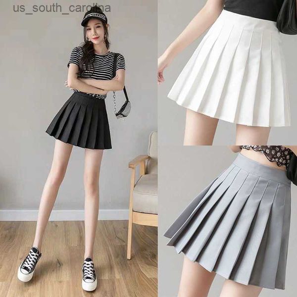 

pleated short women academy style half skirt high waist slim korean a-line summer solid sweet skirt streetwear l230522, Black
