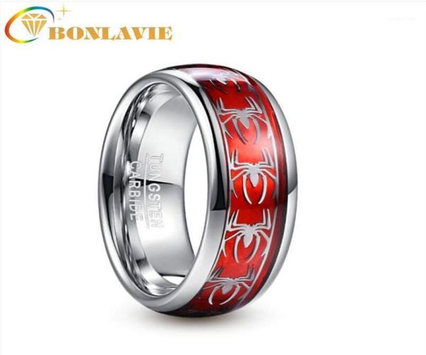 

wedding rings bonlavie 8mm wide inlaid red opal paper spider motif tungsten steel men039s ring band carbide ring11086374, Slivery;golden