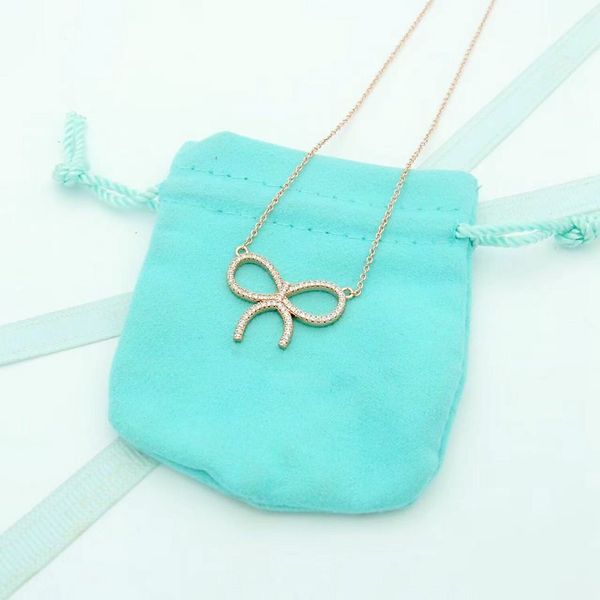 

brand bow necklace luxury fashion designer pendant girl valentine's day gift jewelry with box, Silver