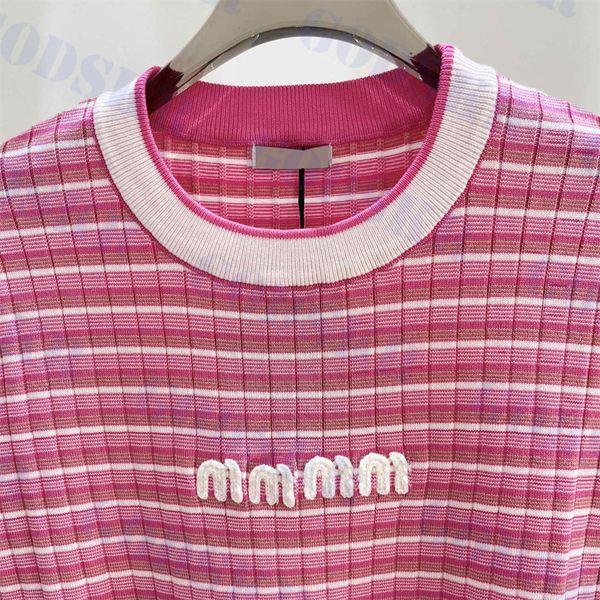 

women's t-shirt designer pink striped t shirt for women knitted short sleeved white letter sweaters womens clothing e8bd