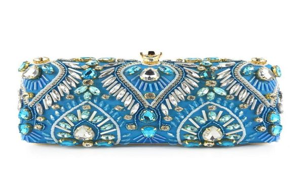 

evening bags fashion women beaded blue clutch purse banquet satin female yellow handbag lady039s shoulder messenger black bagse5125923