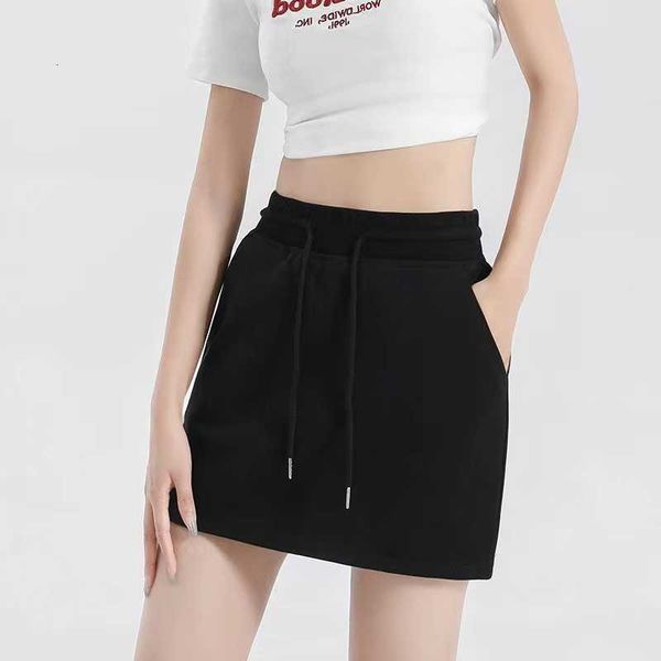 

2023 summer new fashion sports casual women gray bag hip high waist mini skirt all match simple drawstring support customization, Black