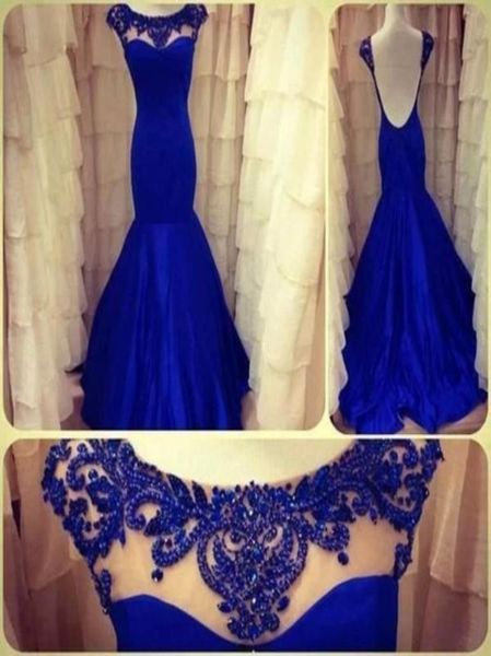 

2018 backless prom dresses royal blue jewel sheer capped mermaid long sweep train gorgeous crystal evening gowns party dress new a2666543, Black