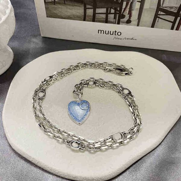 

2023 new designer jewelry bracelet necklace ring interlocking women's blue love enamel clavicle chain tanabata valentine's day web, Silver