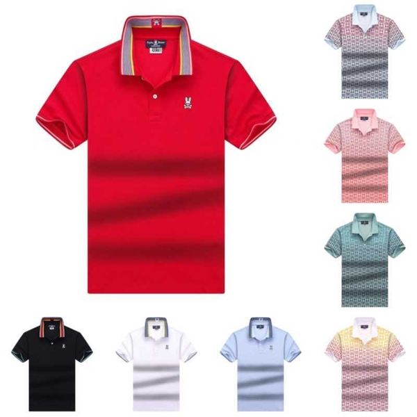 

men's psycho bunny polo shirts cartoon skull rabbit short sleeve embroidery stand collar fashion brand tees business cotton high street, White;black