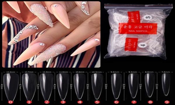 

500pcsset stiletto false nail tips clearnatural full cover pointy fake fingernails acrylic uv gel polish nail salon manicure too3862401, Red;gold
