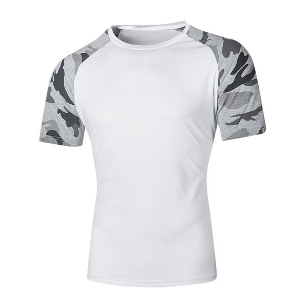 

men's t-shirt summer short-sleeve camouflage print stitching casual short sleevel2ck, White;black