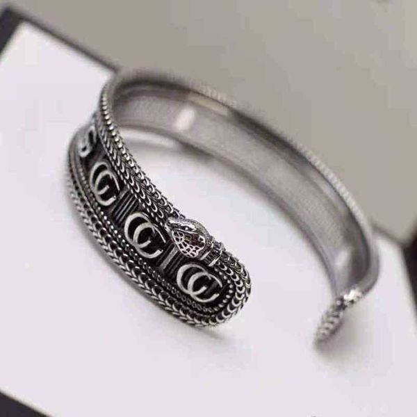 

2023 new designer jewelry bracelet necklace ring 925 ancient home stripe three-dimensional king snake open gear edging men's bracelet, Black