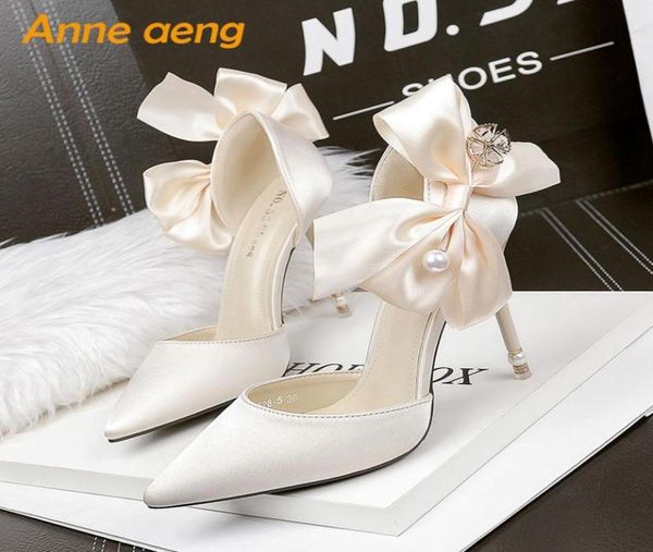 

summer women sandals high thin heel pointed toe pearl buttuerflyknot sweet bridal wedding shoes gold heels9757207, Black