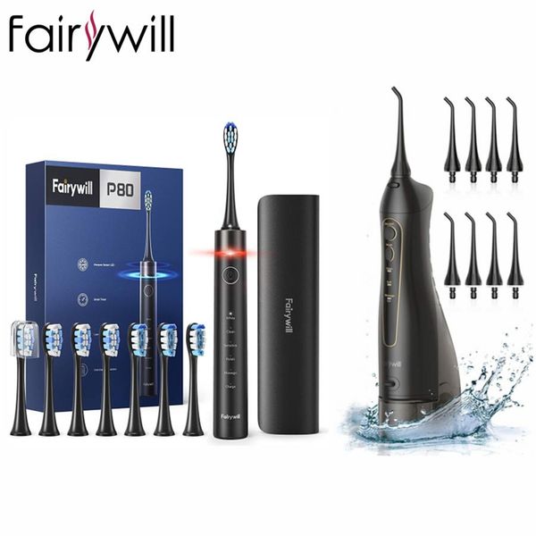 

toothbrush fairywill dental teeth cleaner water flosser oral cleaning portable 3 modes usb charging replacement nozzle irrigator large tank