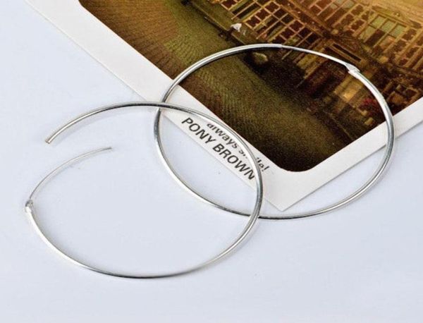 

whole 1555mm 100 genuine real hoops pure solid 925 sterling silver hoop earrings for women fine jewelry large round female e7938413, Golden;silver