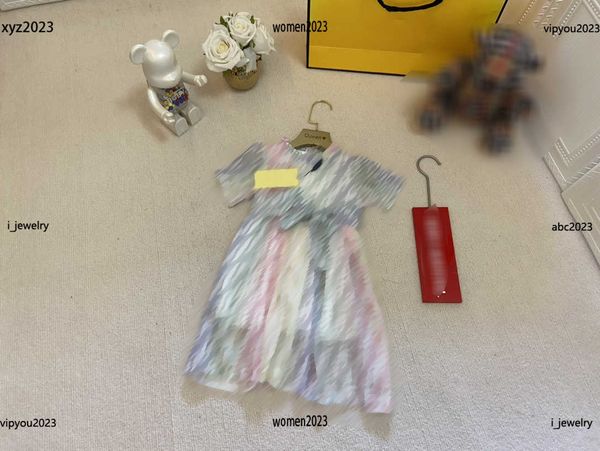 

2023 designer baby dress summer girl short sleeved dress rainbow color design dress fashion letter printing skirt #multiple product, Red;yellow