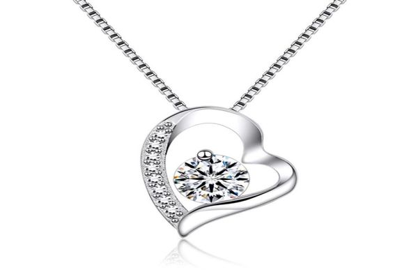 

lover heart shape pendant necklace s925 silver plated crystal diamonds classic women girls lady wedding jewelry8691757