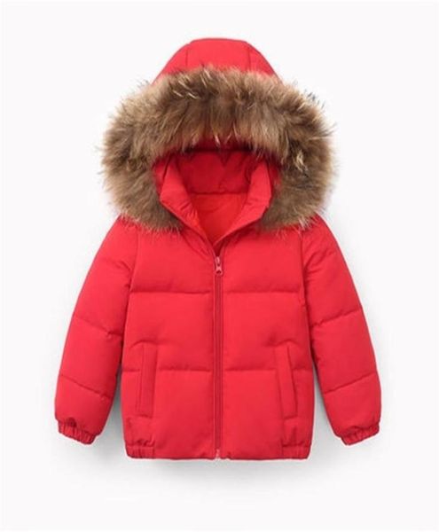 

winter childrens coat fur collar hooded kids clothes baby boys girls thickened down jacket 12 lj2012021242005, Blue;gray