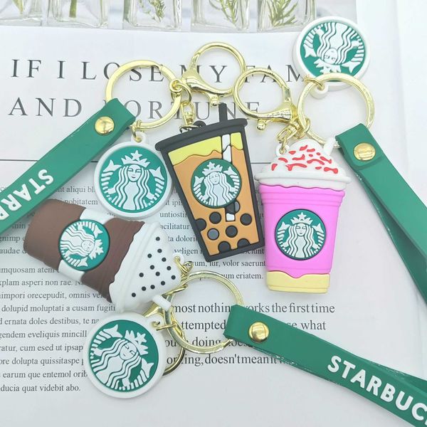 

fashionable cute creative and trendy milk tea cup starbucks cartoon keyring keychain couple bag car hanger, Silver