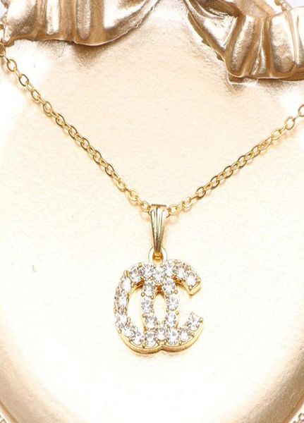 

whole luxury designer brand double letter pendant necklaces chain 18k gold plated crysatl rhinestone sweater newklace for wome5335076, Silver