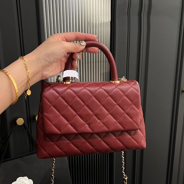 

womens classic mini flap co handle bag caviar leather calfskin real leather luxury designer totes quilted golod metal hardware matelasse cro