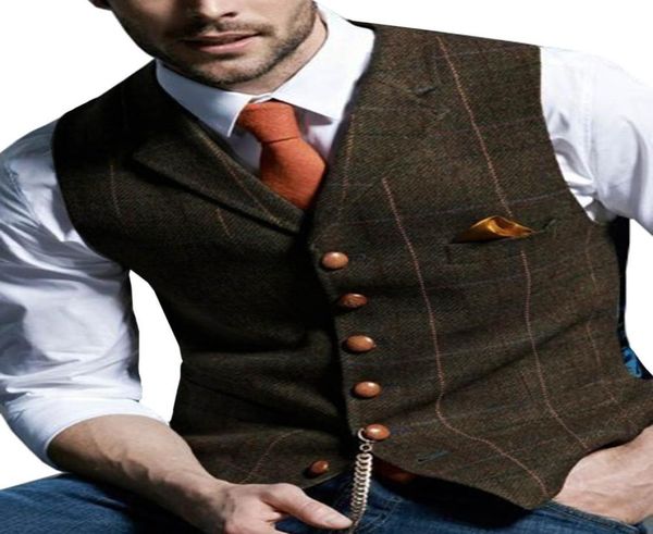 

vintage plaid groom vests wool english herringbone tweed men vest prom groomsmen attire father outfit wear wedding dress tailor wa8864554, Black