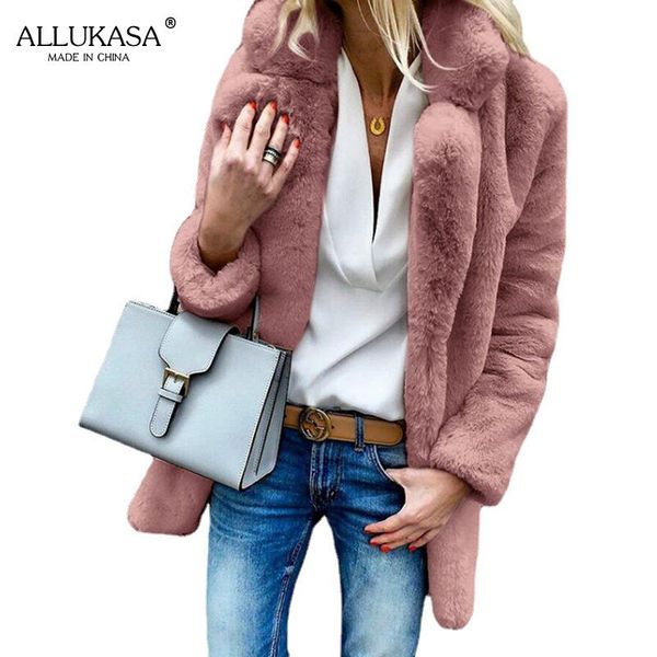

fur women's faux fur jacket autumn and winter solid color fluffy warmth plush lapel jacket fashion longsleeved cardigan jacket top, Black
