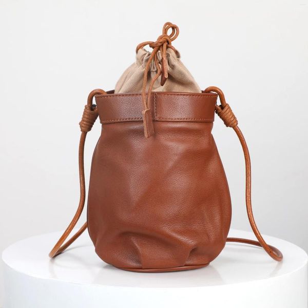 

shoulder bags women fashion handbag hide genuine calf leather drawstring bucket bag