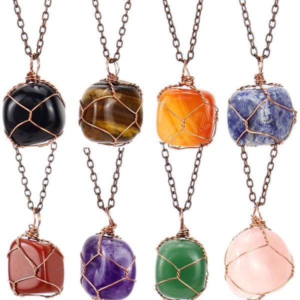

natural stone handmade wire wrapped healing irregular crystal necklace for women men healing rough stone chains necklace gifts, Silver
