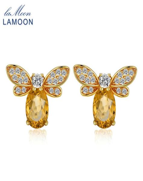 

lamoon bee 5x7mm 1ct 100 natural citrine 925 sterlingsilverjewelry stud earring s925 lmei041 y18929051157883, Golden;silver