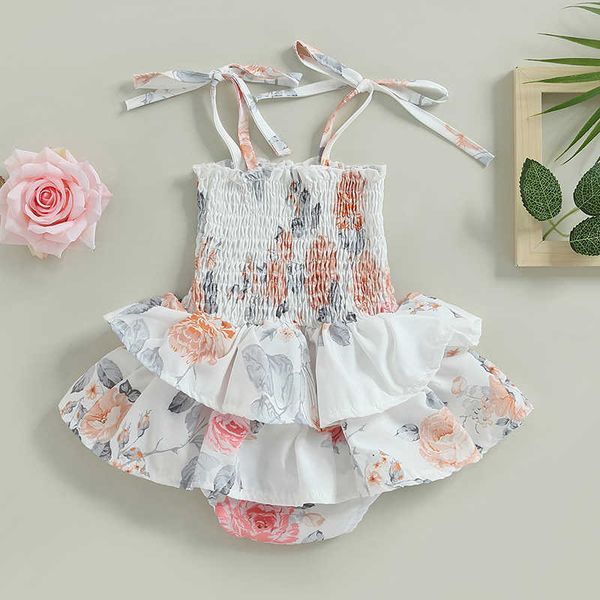 

girl's dresses baby girl summer lace elastic printed romper dress casual sweet sleeveless lace shoulder square neck floral print jumpsu, Red;yellow