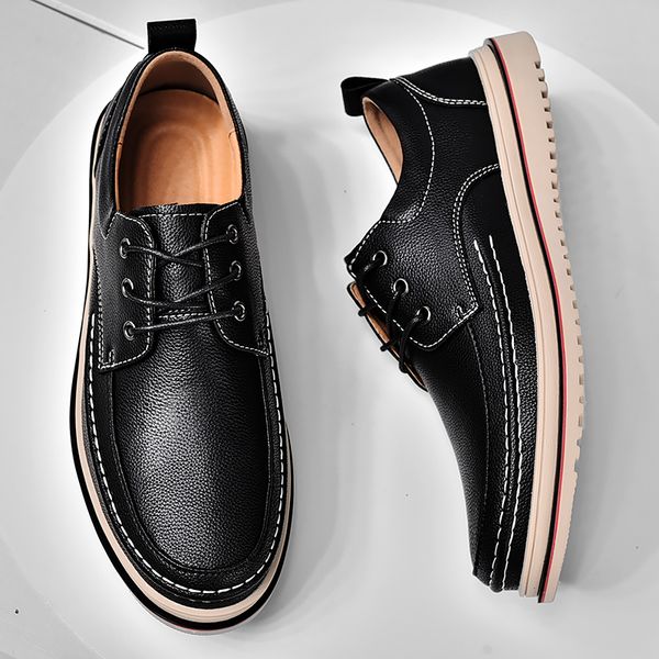 

men leather shoes casual luxury brand soft mens sneakers breathable lace up moccasins mens walking driving shoes zapatos hombre, Black