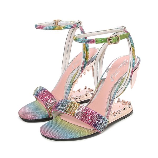 

womens sandals summer 2023 strange tooth heel dress pumps ladies fashion high heels wedge shoes designer gladiator sandalias, Black