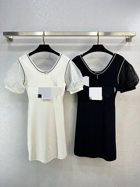 

518  2023 runway dress crew neck short sleeve white black dress empire brand same style dress flora print womens clothes weilank713