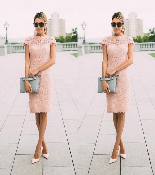 

elegant pink lace mother of the bride dresses cap sleeve knee length mothers gowns plus size customized wedding guests dress5766326, Black;red