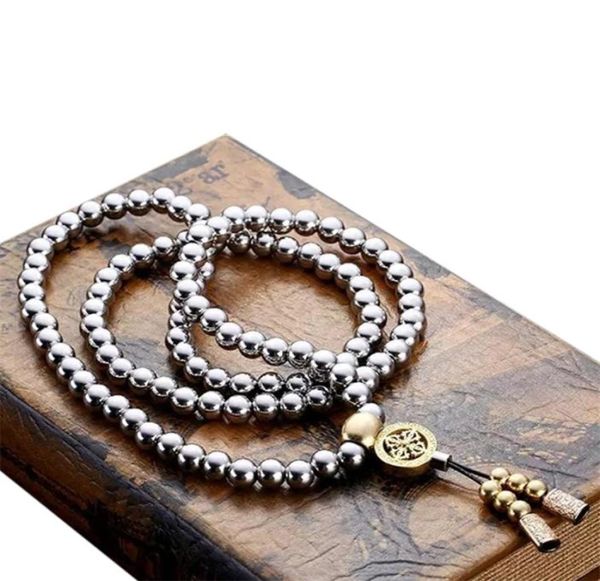 

casual gift outdoor accessories prayer bracelet portable stainless steel buddha beads necklace fashion self defense arts weapon y27916848, Black