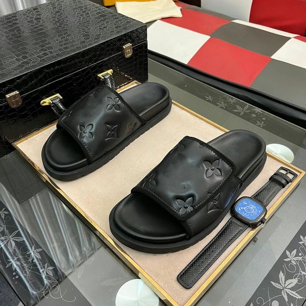 

miami mules men slipper hook and loop imprinted leather slippers embossed calf leather oversized letter women men black white designer slide