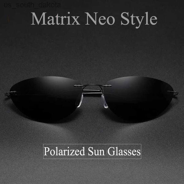 

2021 the matrix agent smith style polarized sunglasses rivets men driving titanium neo style polygon sun glasses for men l230523, White;black