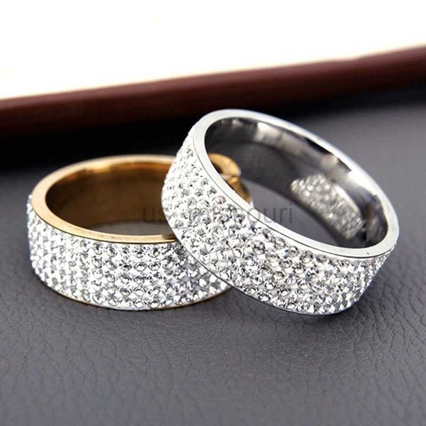 

band rings vintage retro style steel ring for women 5 row clear crystal jewelry fashion stainless steel engagement wedding rings j2305, Silver