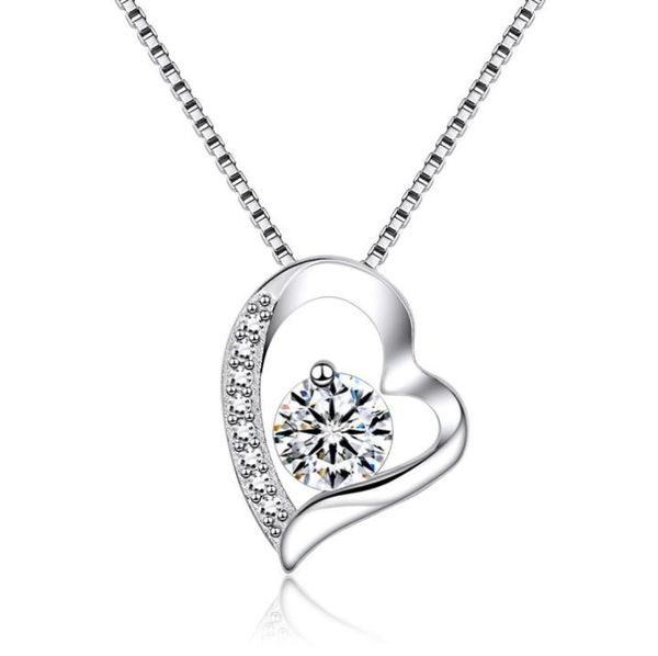 

lover heart shape pendant necklace s925 silver plated crystal diamonds classic women girls lady wedding jewelry1624884
